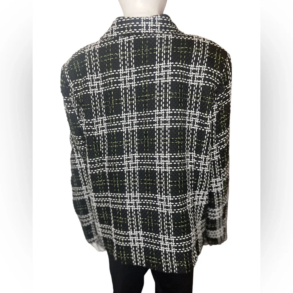 Christopher and Banks Lined Jacket Tweed Zip Up Blazer Black & White Size XL